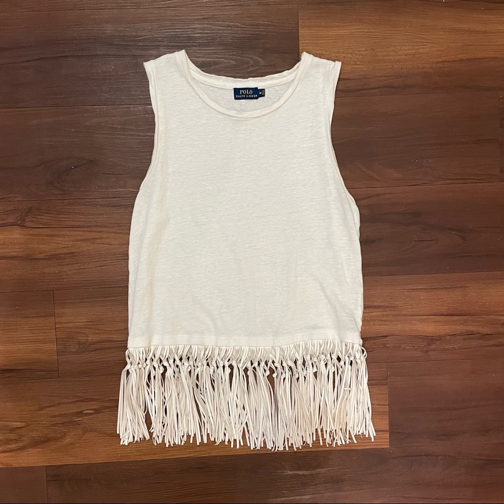 POLO Ralph Lauren Fringed Hem Sleeveless Shirt White Size M